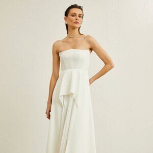 Miss Rosier Vanessa white pleated off-shoulder maxi dress